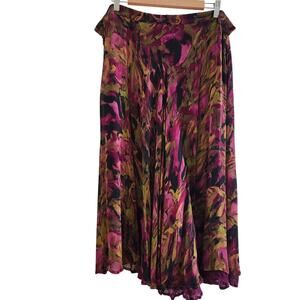 Coldwater Creek Reversible Jewel Colored Prints Midi Skirt Size 14